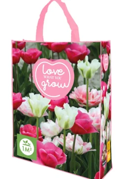 1 shopping bag met tulpen roze 'love what you grow'