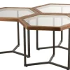 Bijzettafel hexagon glas/hout bruin