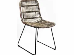 Chair dining metal rattan brown 46x57h84cm