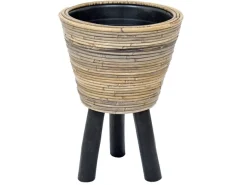 Drypot wooden legs stripe grey d32h45cm