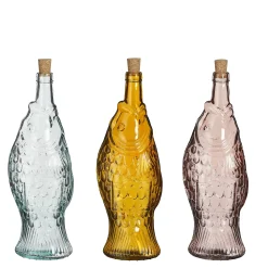 Fles vis recycled glas geel roze 3 assorti - h33xd12cm