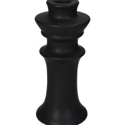 Kandelaar fijn aardewerk zwart 8x8x18cm