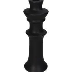 Kandelaar fijn aardewerk zwart 8x8x24cm