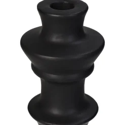 Kandelaar fijn aardewerk zwart 8x8x24cm