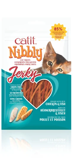 Kattensnack nibbly jerky kip & vis 30g