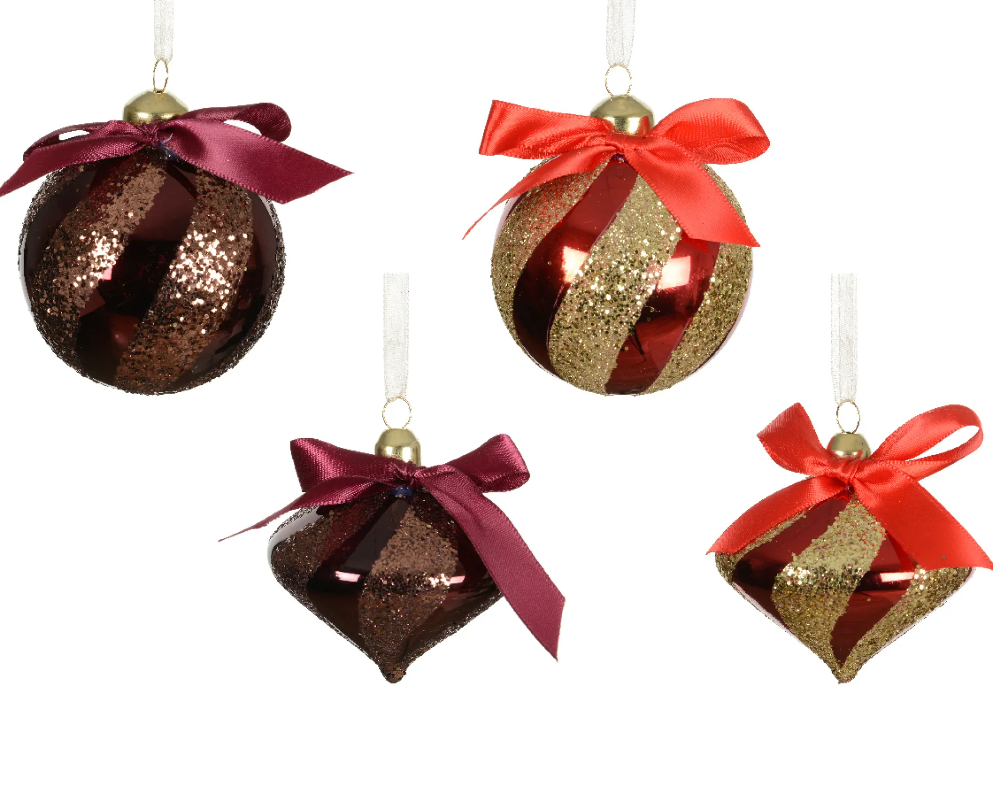 Kerstbal glas strik en glitters