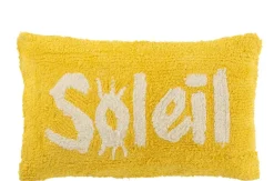 Kussen soleil getuft katoen geel/wit