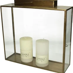 Lantaarn messing goud 35x10x34cm