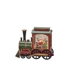 Led kerstlantaarn locomotief met kerstman en zak met kerstcadeaus