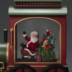 Led kerstlantaarn locomotief met kerstman en zak met kerstcadeaus