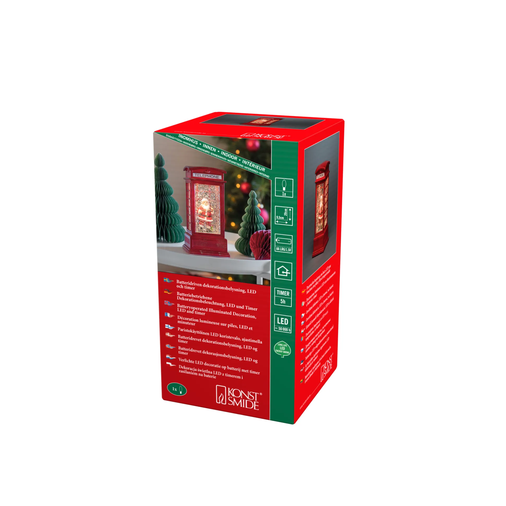 Led kerstlantaarn telefooncel met kerstman