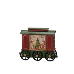 Led kerstlantaarn treinwagon met kinderen, kerstboom en kerstcadeaus