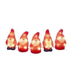 Led lichtsnoer met 5 rode acryl kerstmannen