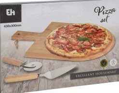 Pizzaset: plank, snijder en schep