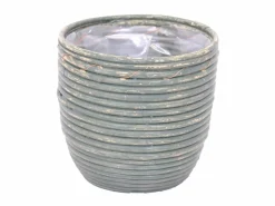 Pot round balloon stripe olive d20h19cm