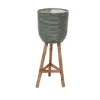 Pot stripe wooden legs green d25h64cm