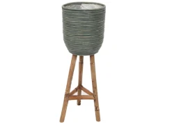 Pot stripe wooden legs green d25h74cm