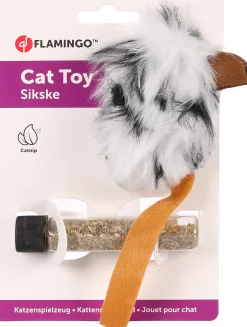 Ps sikske pluche muis + catnip bruin zwart 19cm