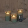 Set van 3 rustieke wax led kaarsen met bewegende vlam jade groen