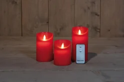 Set van 3 rustieke wax led kaarsen met bewegende vlam rood