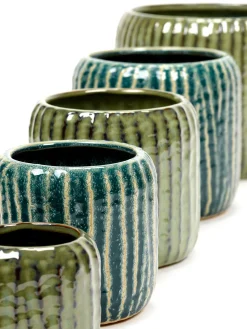 Sixties Pot ribbels blauw grijs d14 h12,5