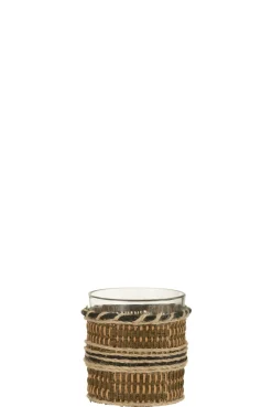 Theelichthouder glas bruin/beige