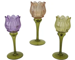Theelichthouder glas dia7.50-h22.50cm assortie