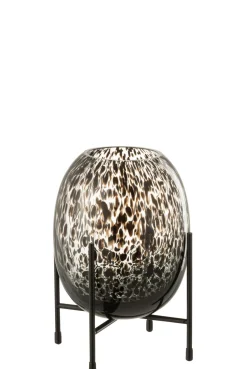 Vaas op voet stip glas zwart s (15x15x22cm)