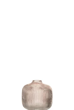 Vaas ribbels laag glas roze (11x11x11cm)