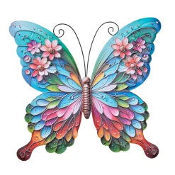 Vlinder met bloemen wand decoratie 29,5x32,5cm